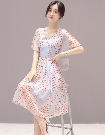 女装 连衣裙 漫鲨恋(manshalian 九彩2016夏装新品v领荷叶袖修身显瘦