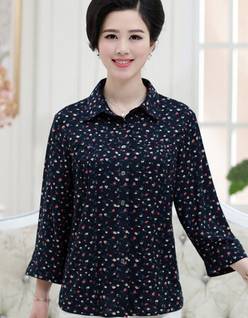 享穿妈妈装春装纯棉衬衫中老年人女装长袖上衣老人奶奶装大码春季衬衣