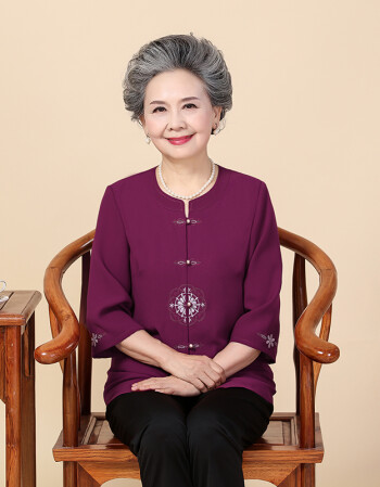 老年人秋装女妈妈装中袖上衣60-70岁奶奶装套装老年女装老人衣服sn