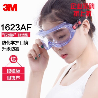 3M 亚洲款舒适型防化学护目镜无色镜片防雾防尘防飞溅防冲击防紫外线 1623AF护目镜