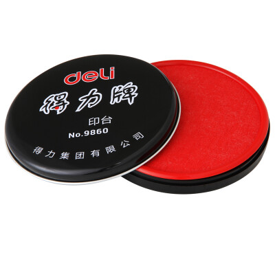 得力（deli） 9859 印台 红色圆形铁盒快干印章印台海绵印泥85mm财务用品 红色