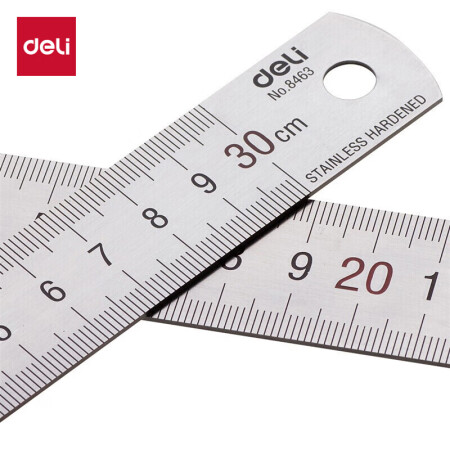  得力(deli)30cm不锈钢直尺 测量绘图刻度尺子 带公式换算表 办公用品  8463