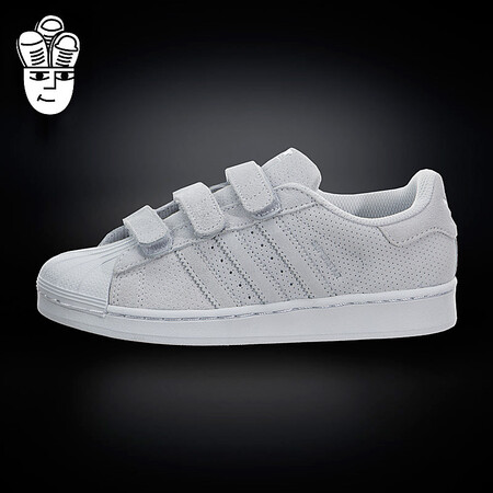 adidas superstar cf c 三叶草儿童鞋 贝壳头板鞋 翻毛麂皮魔术贴 aq图片