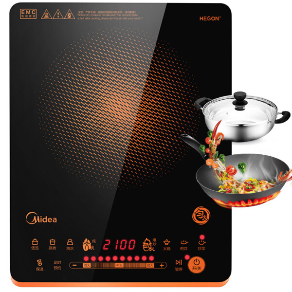 美的（Midea）電磁爐 勻火纖薄 188mm聚能大線圈盤 十檔滑控火力調節 C21-WH2126