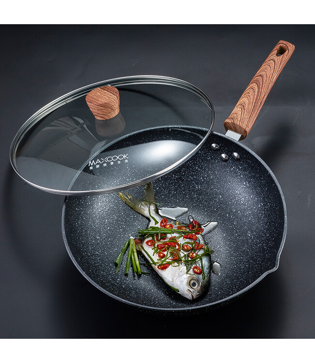 美厨(maxcook)不粘炒锅 32cm可用铁铲 导流口耐刮精铁带盖炒菜炒锅