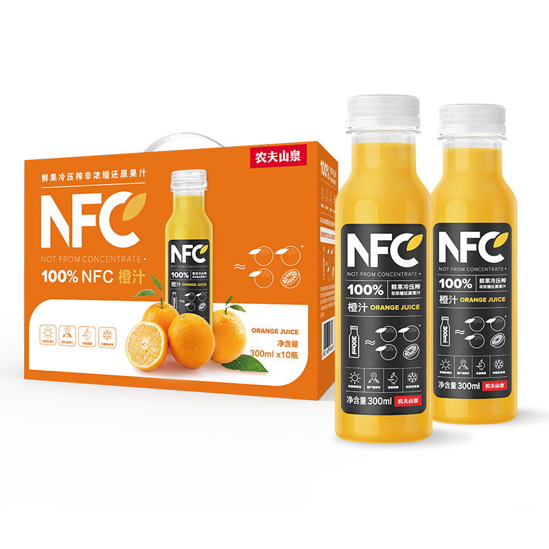 农夫山泉 NFC果汁饮料 100%NFC橙汁300ml*10瓶 礼盒