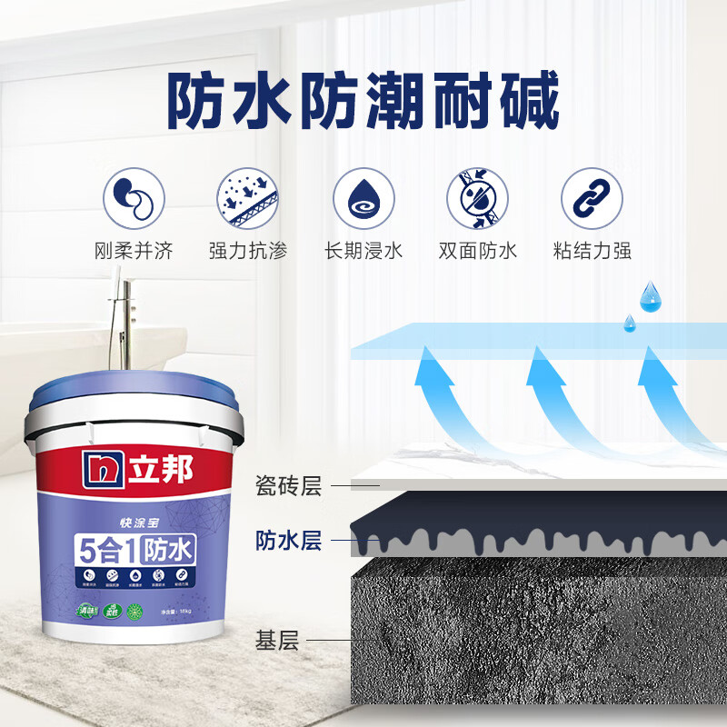 立邦 快涂宝五合一 防水涂料 厨房卫生间阳台防水浆料 18kg