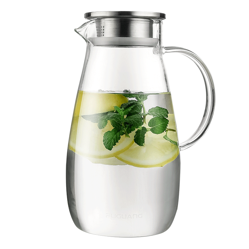 富光 玻璃杯带把家用冷水壶耐高温 2L大容量凉水壶玻璃耐热杯子 花茶果汁壶热饮茶具泡茶壶