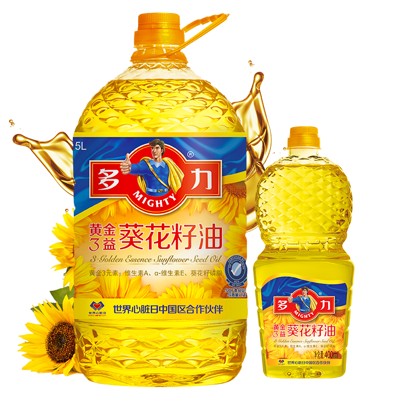 多力黄金3益葵花籽油5L+400ml 食用油  含维生素a