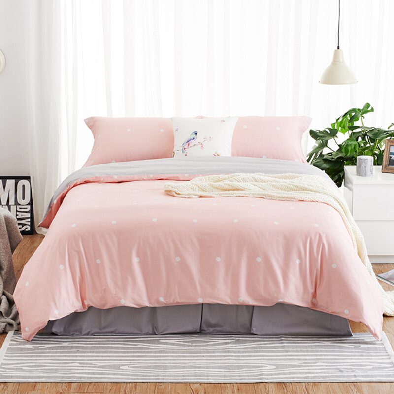 大朴（DAPU）套件家纺 A类床品 精梳纯棉四件套 缎纹印花床单被罩 粉色圆点 1.8米床 220*240cm