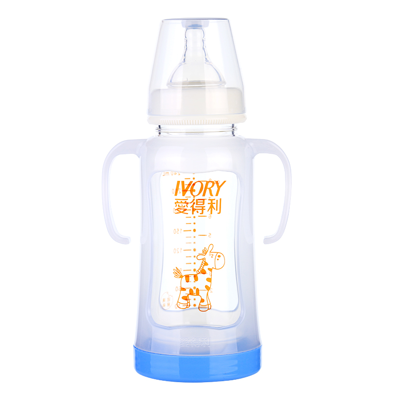 爱得利(IVORY) 奶瓶 宽口径带保护套 婴儿玻璃奶瓶240ml(配十字奶嘴) A95