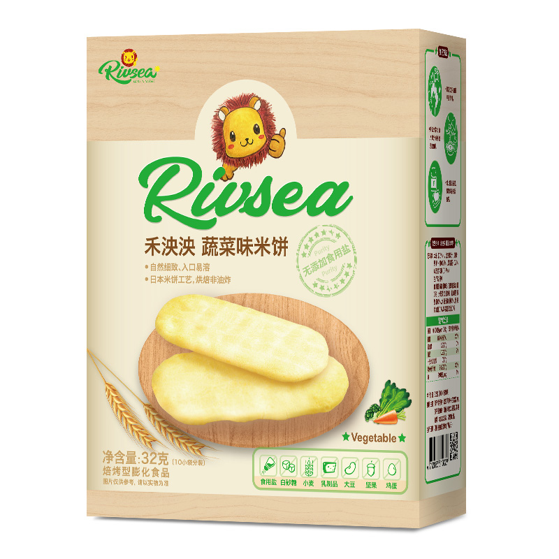 禾泱泱（Rivsea）米饼宝宝零食无添加食用盐与白砂糖蔬菜味儿童零食磨牙饼干32g