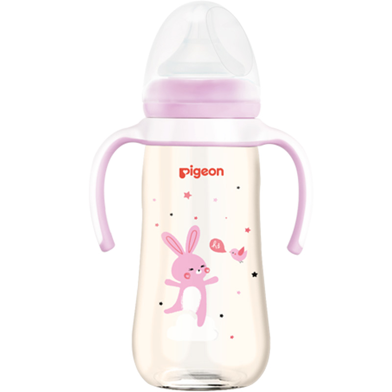 贝亲(Pigeon) 婴儿奶瓶 PPSU奶瓶  宽口径PPSU奶瓶 双把手 彩绘奶瓶 330ml 小兔  AA169 自然实感L码奶嘴