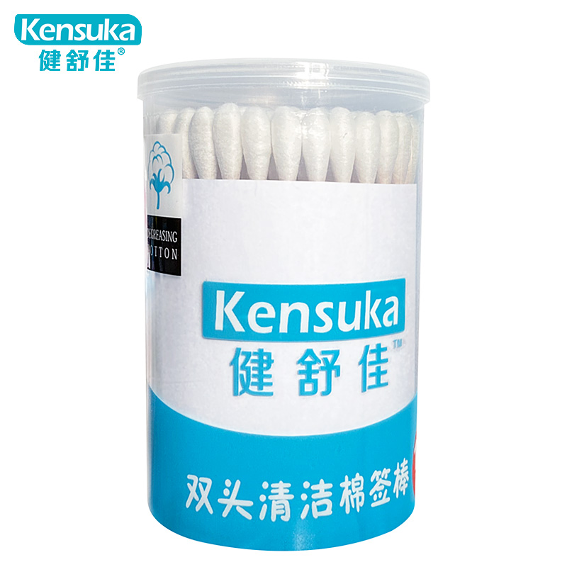 健舒佳（kensuka）双头棉签 耳鼻清洁化妆棉签棒木棒筒装 100支/筒（新老包装随机发货）