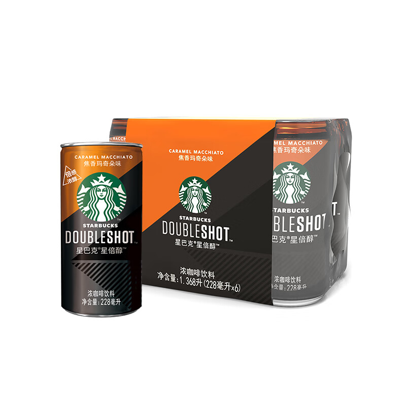星巴克（Starbucks）星倍醇 焦香玛奇朵味 浓咖啡饮料 228ml*6罐分享装