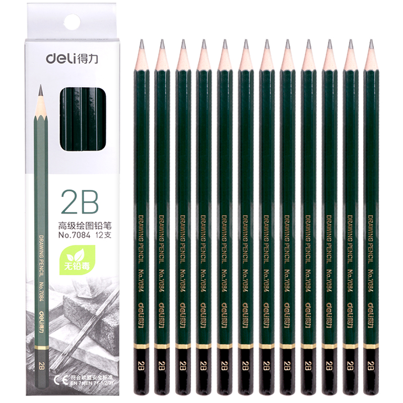 得力(deli)安全考试专用填涂答题卡2B木质铅笔学生铅笔 12支/盒7084
