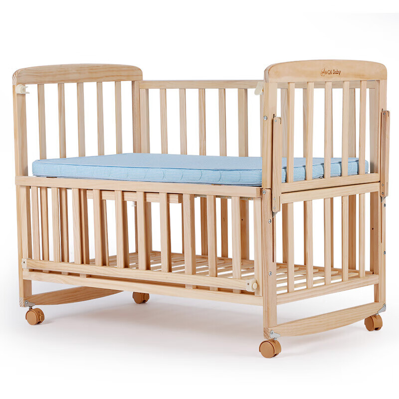 晨辉（CHBABY）婴儿床实木无漆多功能宝宝床摇篮床新生儿拼接床bb床幼儿童床 XY-105B原木色床+床垫
