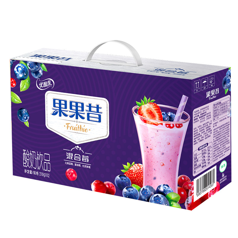 伊利 优酸乳果果昔酸奶饮品混合莓味210g*12盒