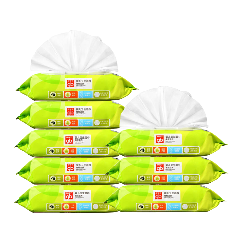 gb好孩子 婴儿湿巾 橄榄滋养湿纸巾 80片*8包（带盖）