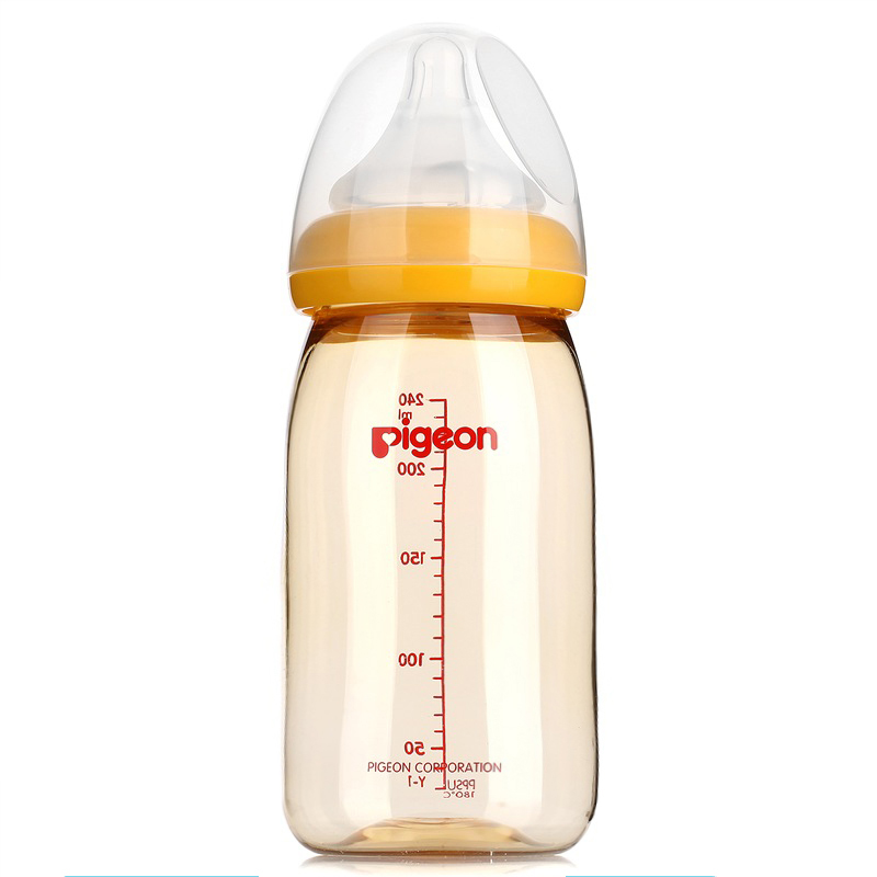 贝亲(Pigeon) 奶瓶 PPSU奶瓶 新生儿 宽口径PPSU奶瓶 婴儿奶瓶 240ml(黄色瓶盖) AA75 自然实感M码奶嘴