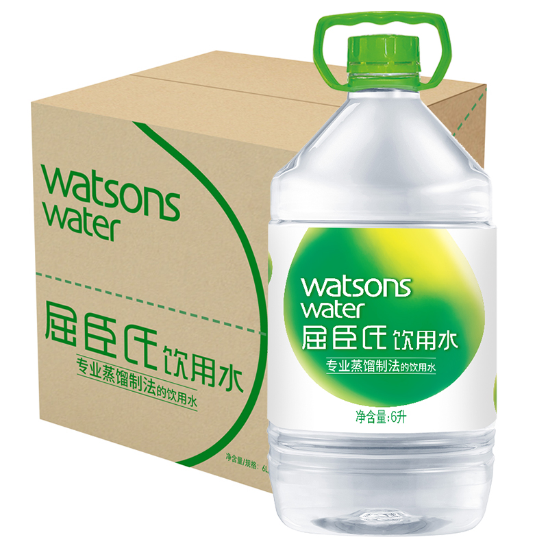 屈臣氏（Watsons） 饮用水（蒸馏制法）百年水品牌  家庭用水 6L*4瓶 整箱装