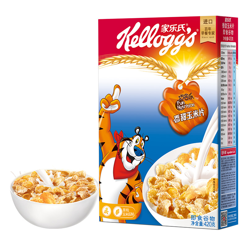家乐氏（Kellogg’s）香甜玉米片 进口麦片 即食冲饮 营养谷物早餐420g
