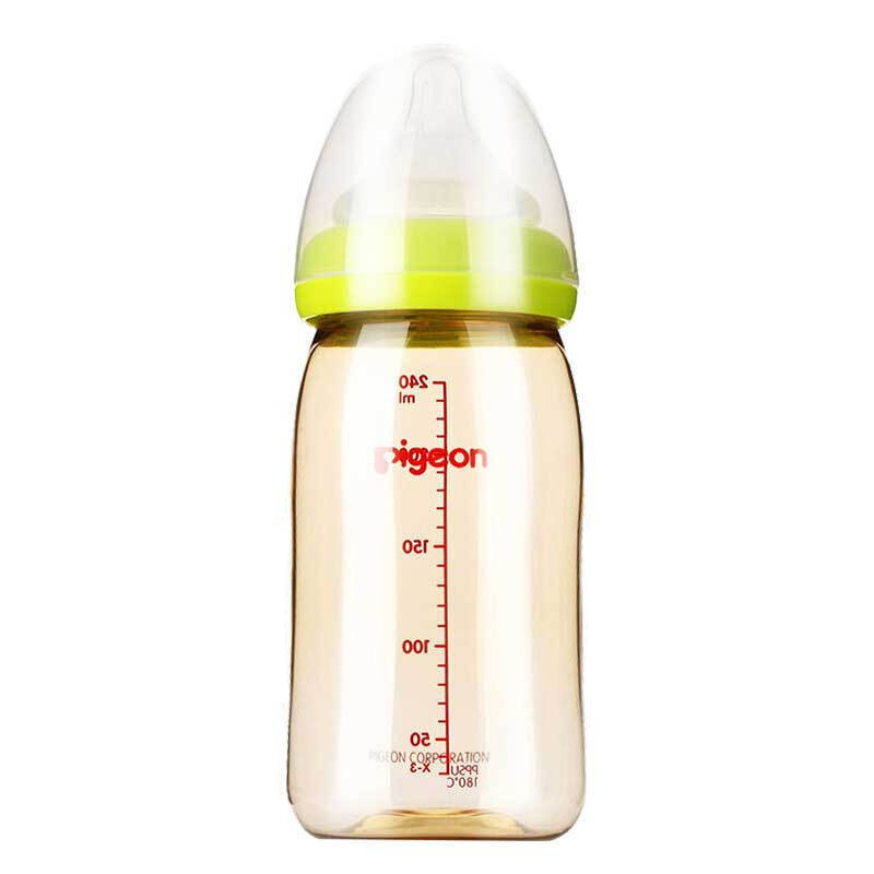 贝亲(Pigeon) 奶瓶 PPSU奶瓶 新生儿 宽口径PPSU奶瓶 婴儿奶瓶 240ml(绿色瓶盖) AA74 自然实感M码奶嘴