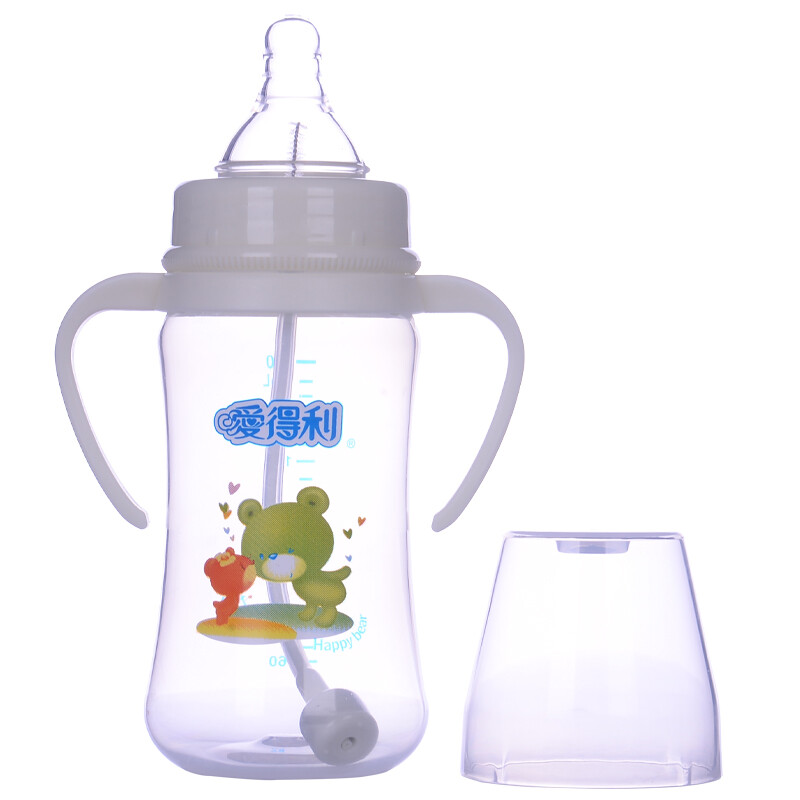 爱得利(IVORY) 奶瓶 宽口径带柄带吸管PP塑料婴儿奶瓶240ml(配十字奶嘴) A83