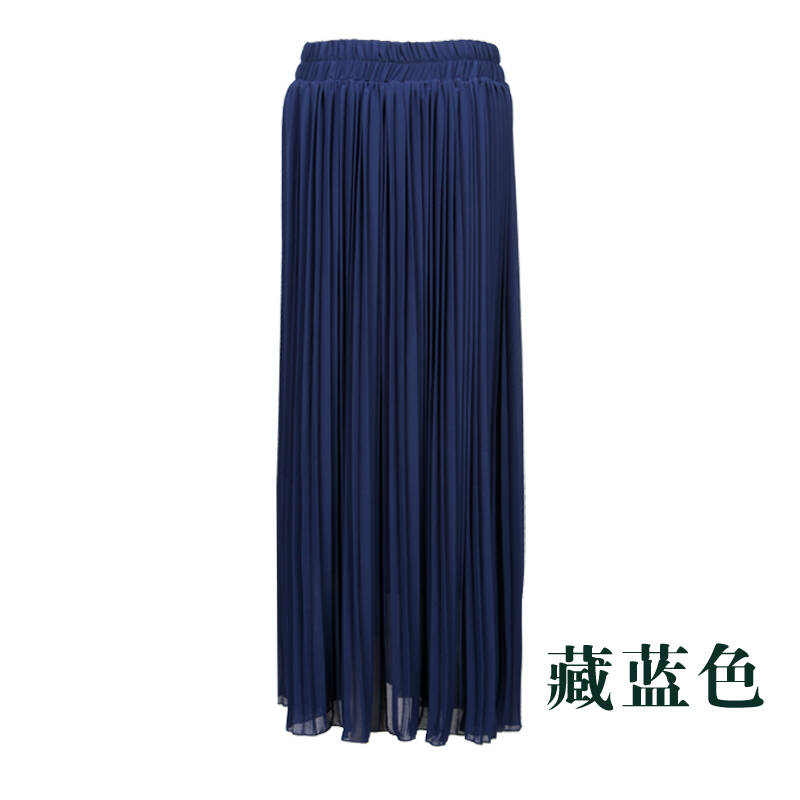 sc夏新款雪纺半身长裙波西米亚百褶沙滩大摆纱裙ld13323 藏蓝色 s裙长