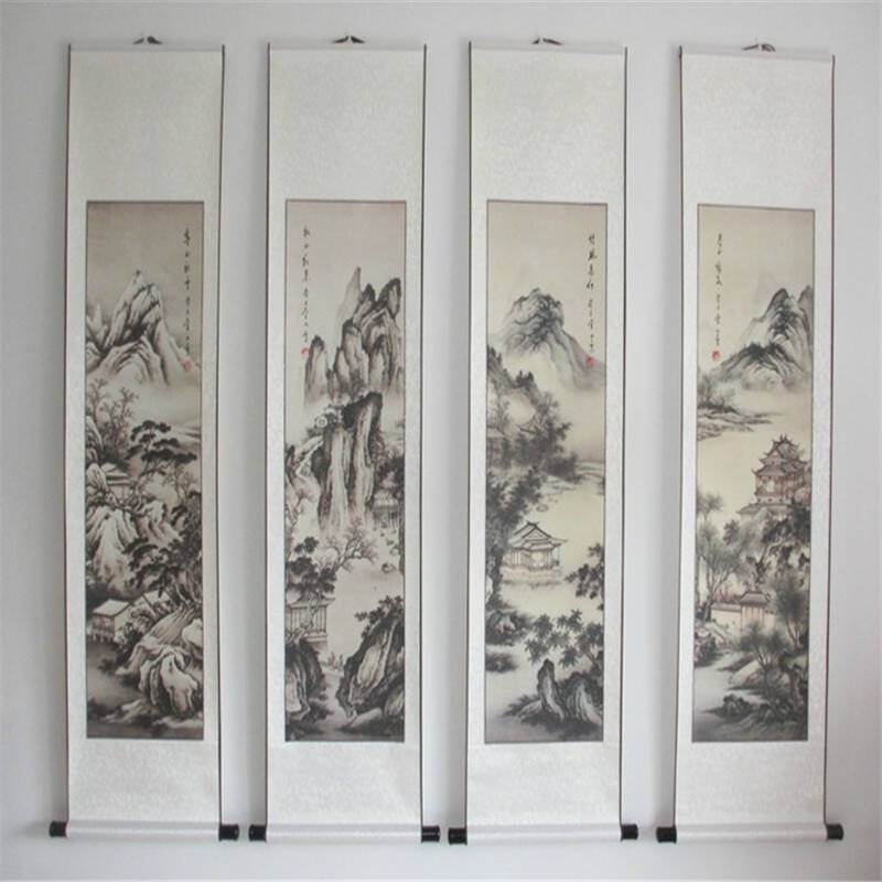 美乐风尚 唐寅春夏秋冬 仿古国画山水画四条屏 客厅办公室字画书画