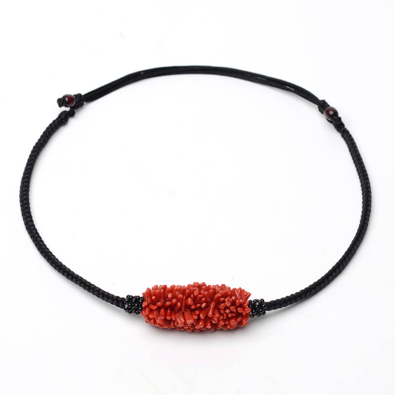天然红珊瑚项链 吊坠 手工编织绳 生日礼物