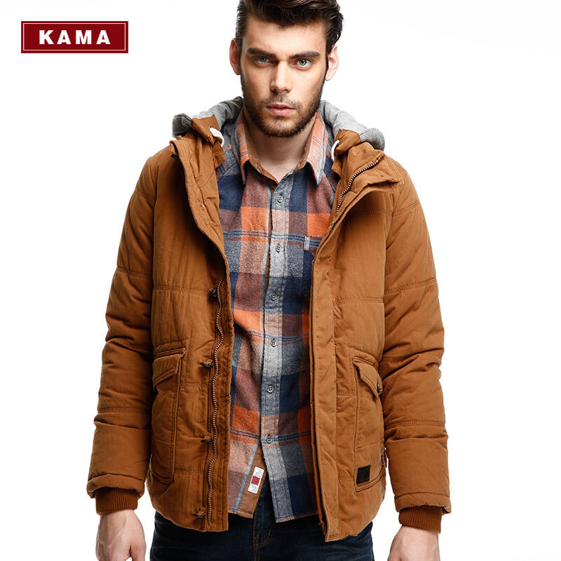 kama 卡玛 2013冬季新款男士时尚短款休闲连帽棉服外套 2413747 棕色