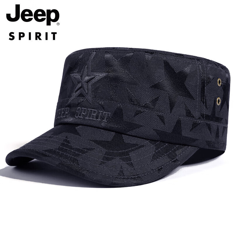 吉普（JEEP）帽子男士鸭舌帽四季款百搭平顶帽休闲户外中老年爸爸棒球帽A0160 深蓝色均码 （56-61CM）可调节