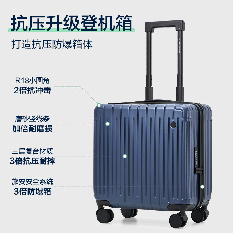 爱华仕行李箱男拉杆箱女登机箱万向轮18英寸旅行箱小型箱6669海军蓝