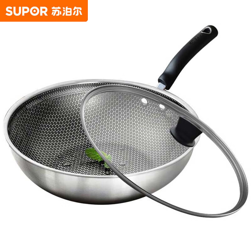 苏泊尔（SUPOR）炒锅蜂窝 家用304不锈钢复合钢防粘锅不易粘锅 30cm VC30JAC01 