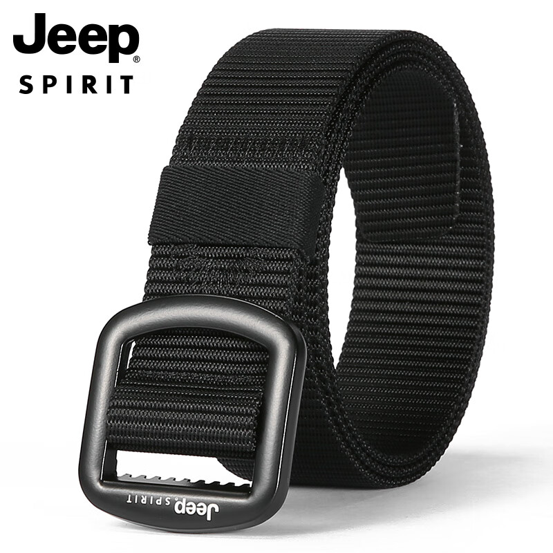 JEEP SPIRIT吉普皮带男士帆布腰带平滑扣耐用中青年尼龙时尚品牌裤带 130CM BT0405黑色均码-（2尺2-3尺4腰围）