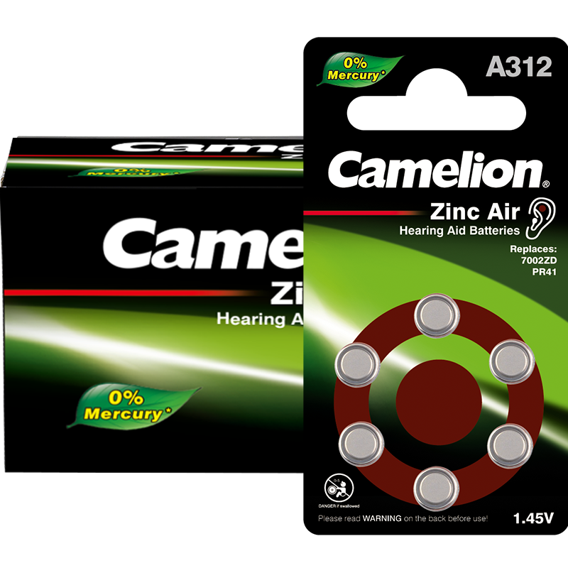 飞狮（Camelion）A312/PR41/312A 1.45V 锌空电池 纽扣电池 扣式电池 60粒 助听器专用电池 A312助听器电池60粒