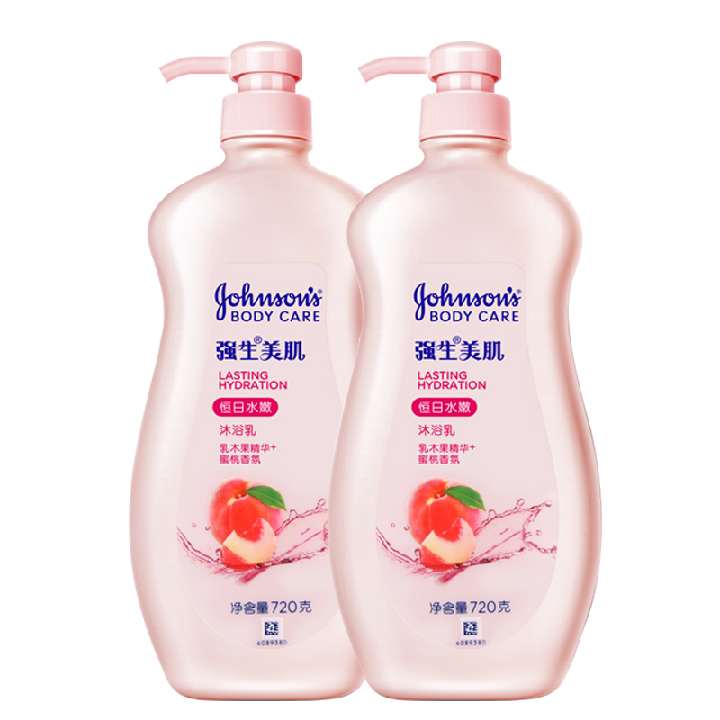 强生美肌 花漾清新香氛沐浴乳 持久留香沐浴露 蜜桃甜杏香型720g*2 【霍霍巴油滋养】沐浴露720g*2