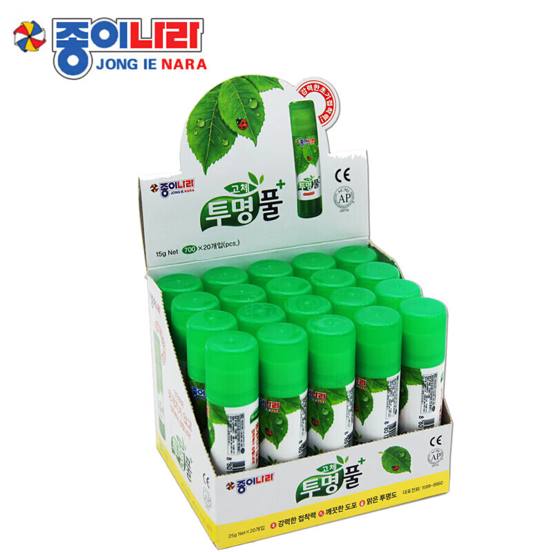 纸世界 JONG IE NARA  25g 韩国进口固体胶棒 南韩办公透明胶棒25g（20支装） 25g 20支装透明胶棒
