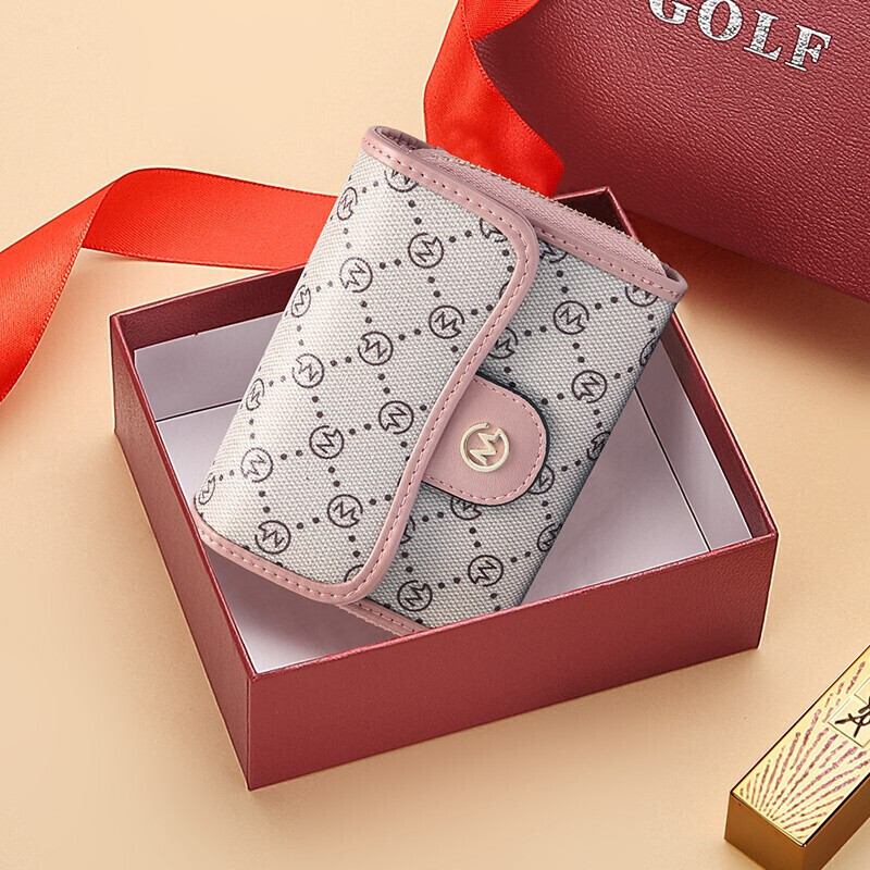 高尔夫（GOLF）卡包女士名片包证件收纳卡袋银行卡包多功能拉链零钱包生日礼物女 烟粉色