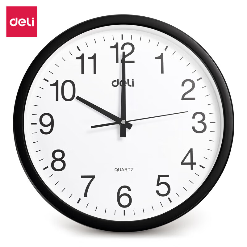 得力 挂钟 9005 黑色圆形  12英寸(直径30cm) 
