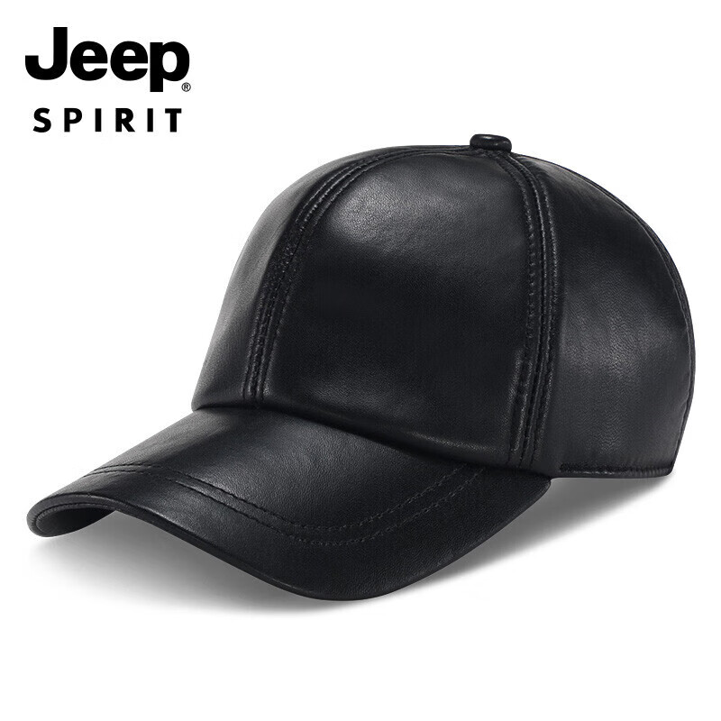 吉普（JEEP）羊皮帽子男士冬季加绒加厚棒球帽保暖防寒休闲鸭舌帽青中老年男帽 黑色均码 (56-61cm)可调节