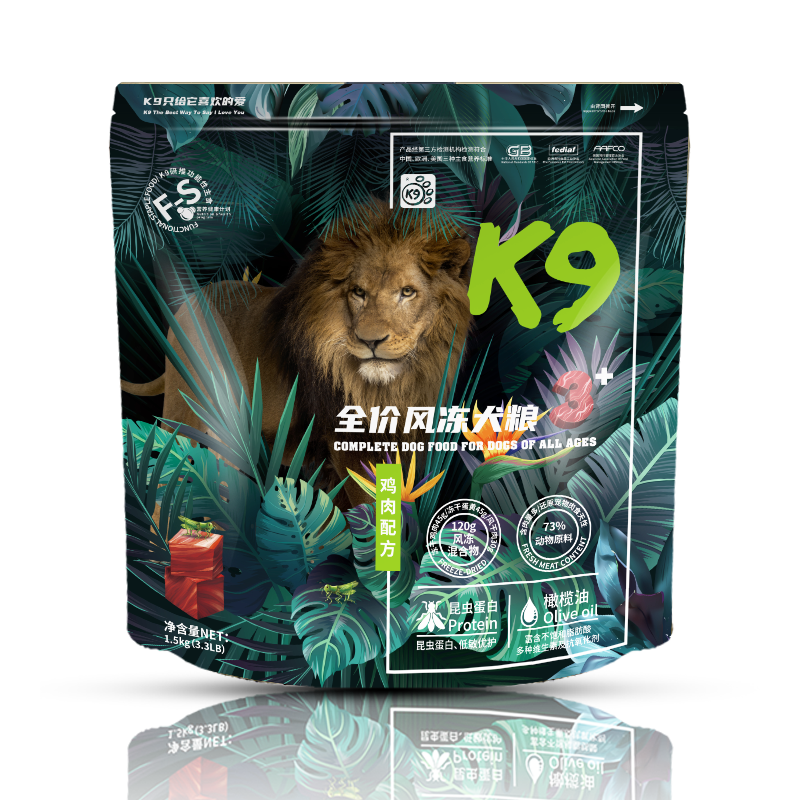 K9狗粮风干冻干三拼昆虫蛋白小型犬中大型成幼犬通用1.5kg/3斤 更高营养丨冻干三拼鸡肉味1.5kg