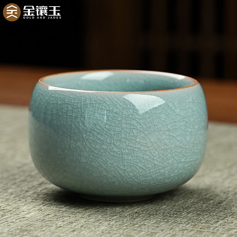 金镶玉陈培明老师手作 仿宋汝窑茶杯带过滤办公家用泡茶具礼盒 迎福描金 