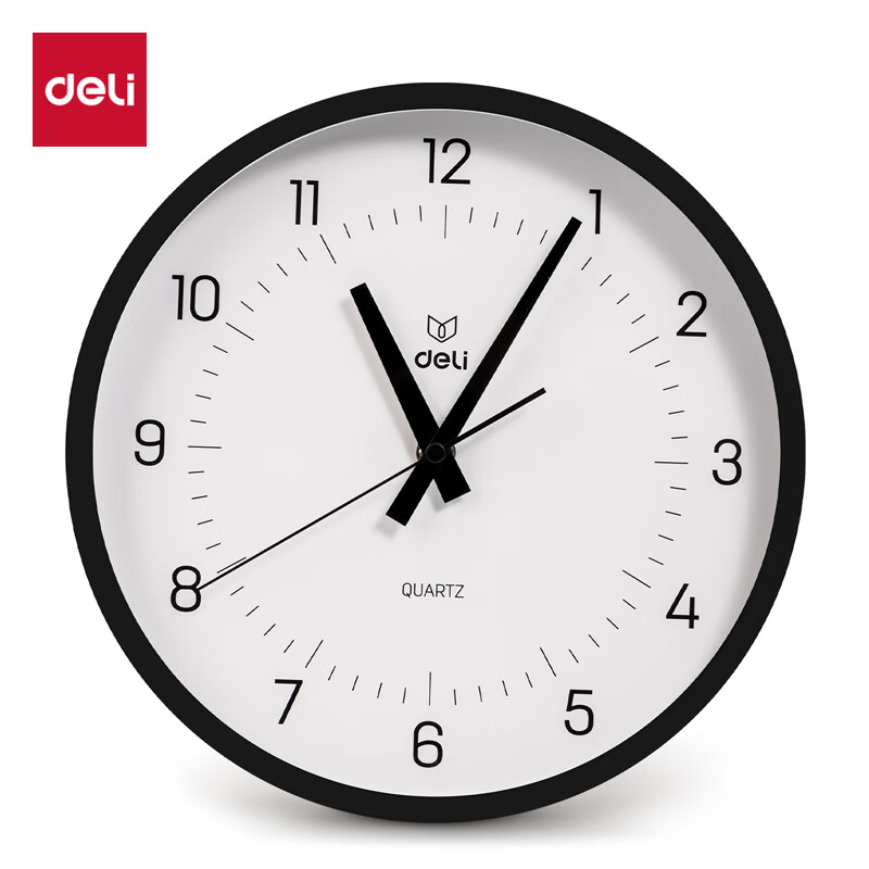 得力  LE400 时尚挂钟  免打孔  黑色