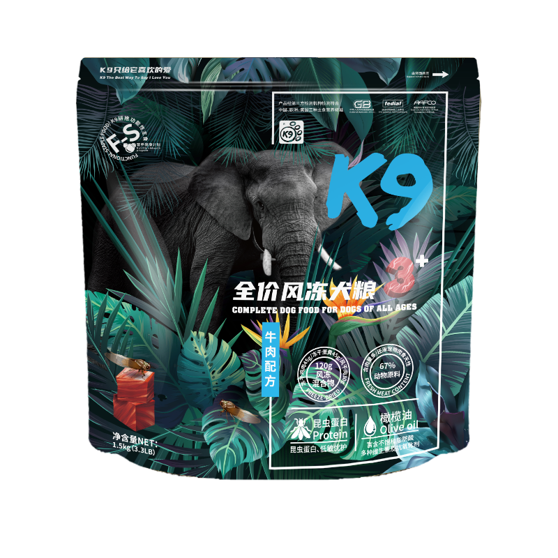 K9狗粮风干冻干三拼成犬幼犬中小型通用低敏昆虫蛋白牛肉味1.5kg 更高营养丨冻干三拼牛肉味1.5kg