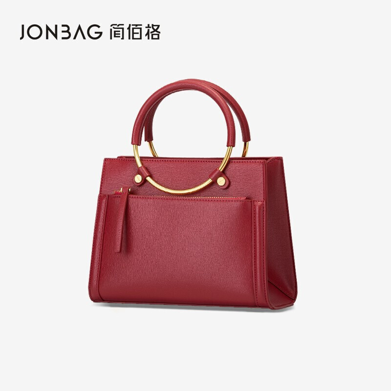 简·佰格戴妃包红色新娘结婚女包大容量通勤手提斜挎包生日礼物结婚 深红大版戴妃包