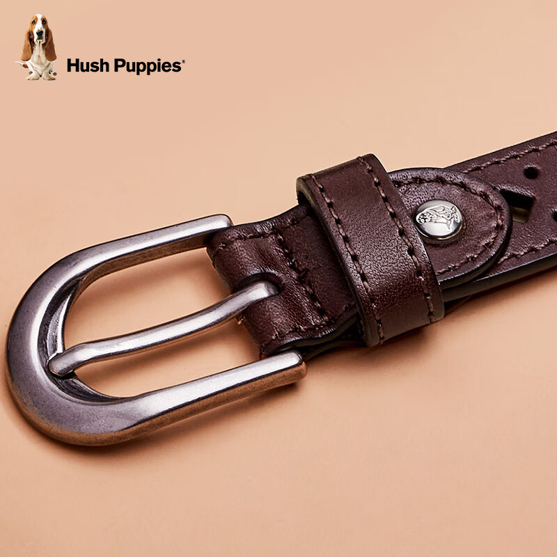暇步士（Hush Puppies）皮带女头层牛皮女士皮带时尚镂空针扣腰带女生日礼物送女朋友 咖啡色100cm