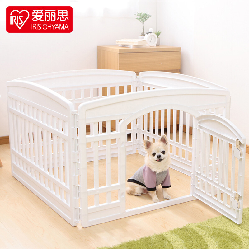 爱丽思宠物围栏室内狗栅栏狗笼子大中小型犬家用隔离门有门4片装白色 4片装