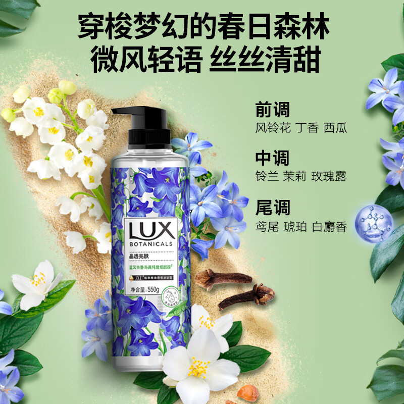 力士（LUX）植萃精油香氛沐浴露 蓝风铃香与烟酰胺 550g 晶透亮肤 留香男女士